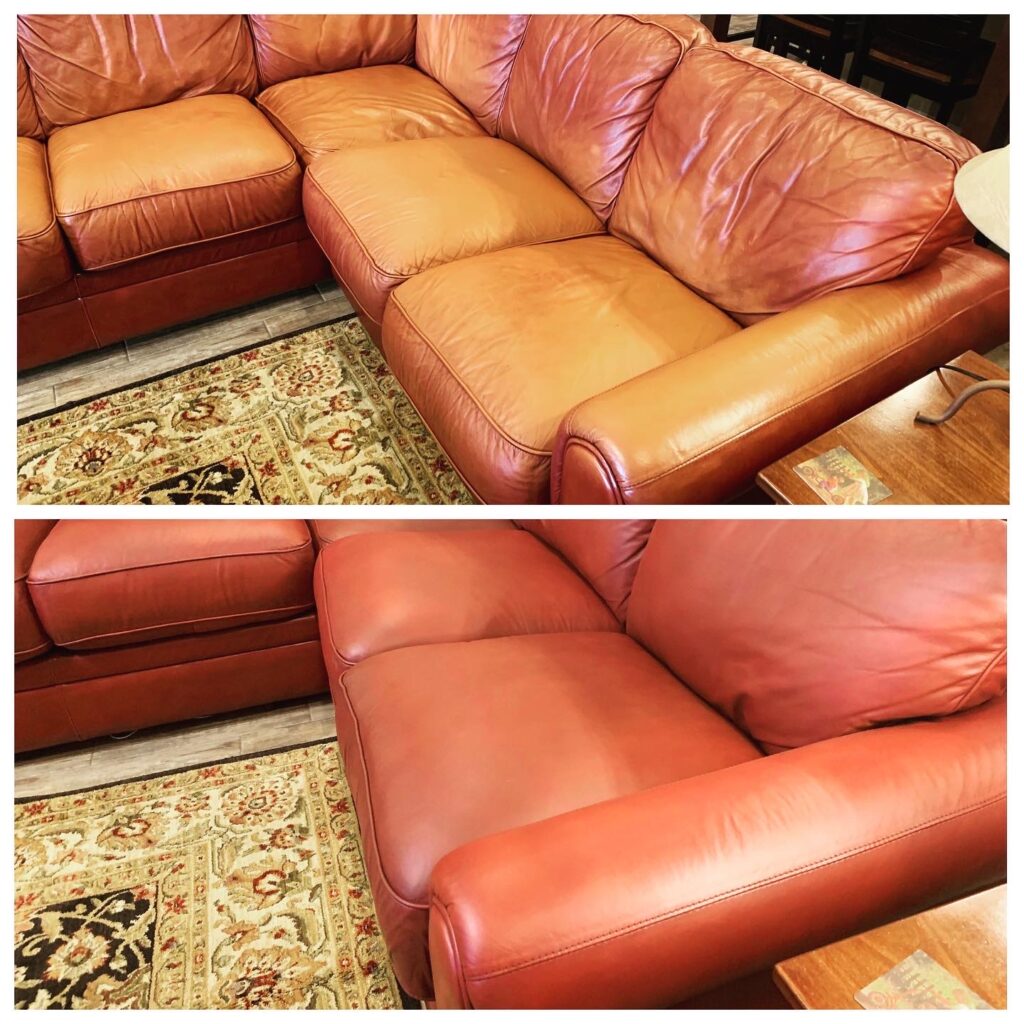 before and after leather color restoration