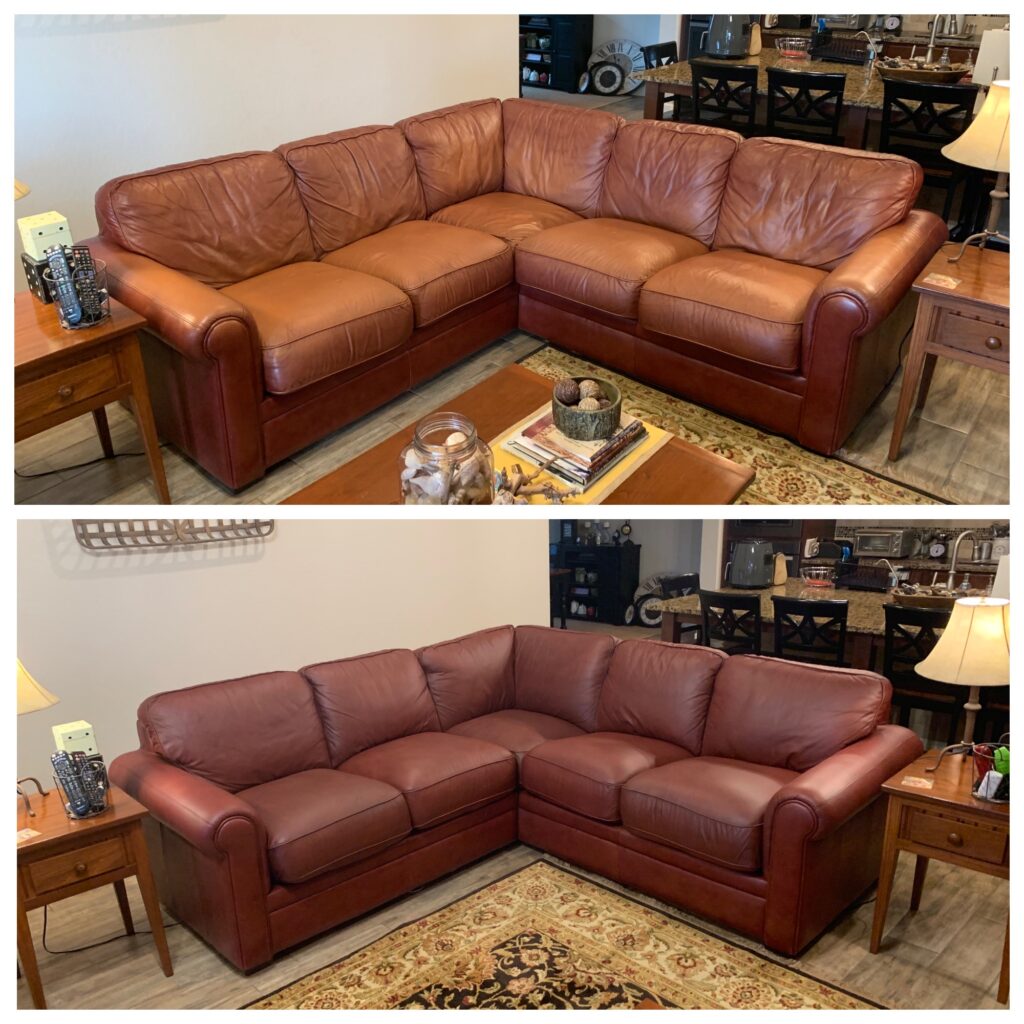 before and after leather couch repairs